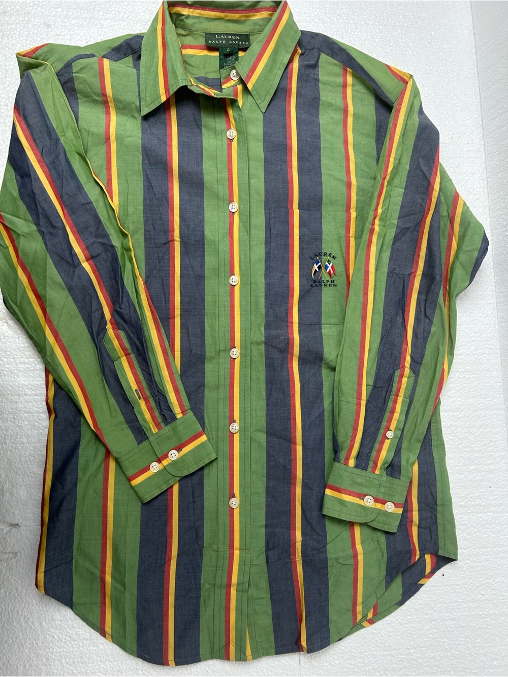Ralph Lauren Green Navy Multi-Stripe Button-Down Shirt
